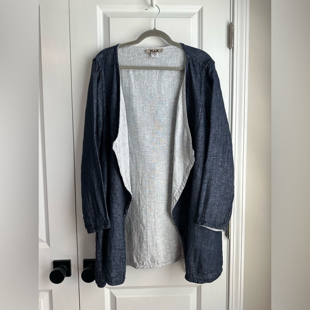 FLAX Women’s Linen Encore Reversible Jacket Navy Lava Size Medium